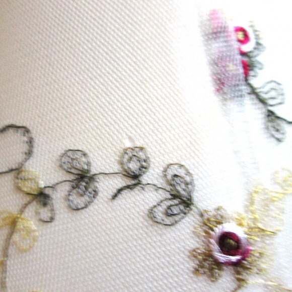 Vtg Off White Large Hurricane lampshade pair of delicate red flowers & green vin - Picture 15 of 16